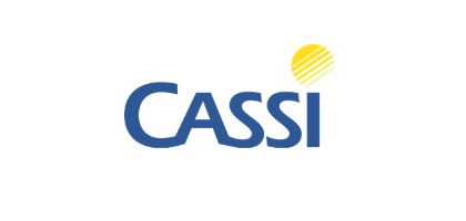Logo da CASSI com o nome em letras azuis e um elemento amarelo que lembra um sol sobre a letra I.